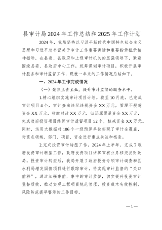 县审计局2024年工作总结和2025年工作计划