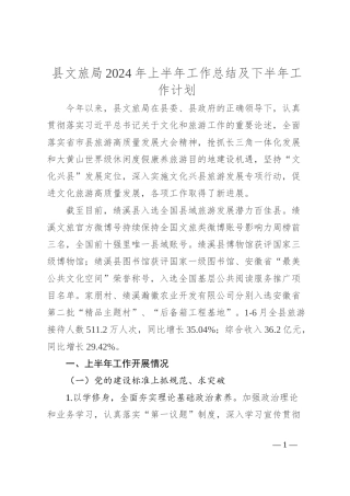 县文旅局2024年上半年工作总结及下半年工作计划