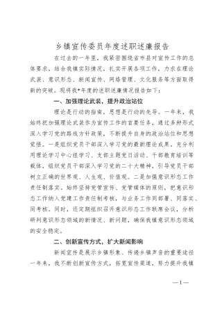 乡镇宣传委员年度述职述廉报告