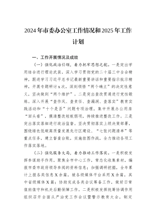 2024年市委办公室工作情况和2025年工作计划