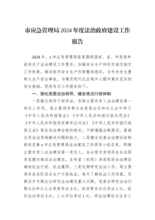 市应急管理局2024年度法治政府建设工作报告