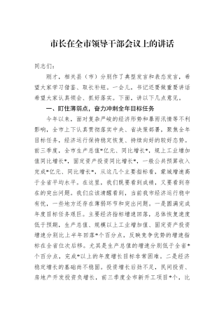 市长在全市领导干部会议上的讲话