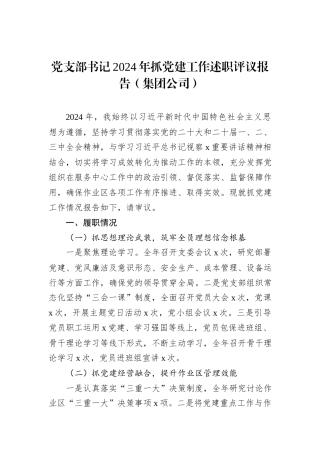 党支部书记2024年抓党建工作述职评议报告（集团公司）