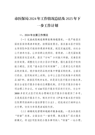市医保局2024年工作情况总结及2025年下一步工作计划