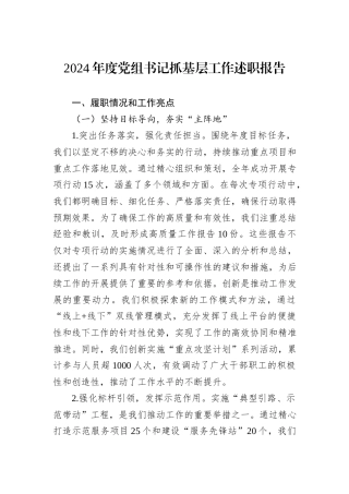 2024年度党组书记抓基层工作述职报告