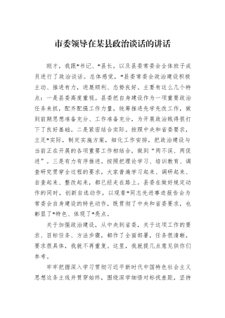 市委领导在某县政治谈话的讲话