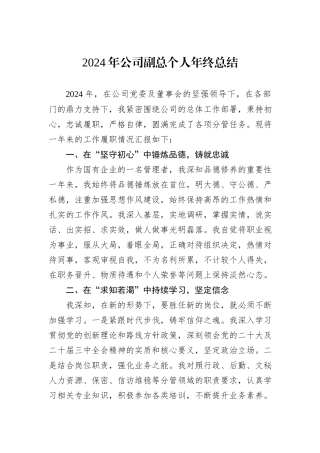 2024年公司副总个人年终总结