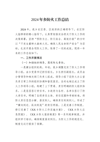 2024年乡防火工作总结
