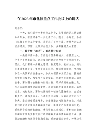 在2025年市化债重点工作会议上的讲话