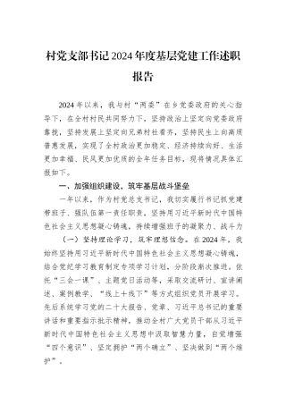 村党支部书记2024年度基层党建工作述职报告