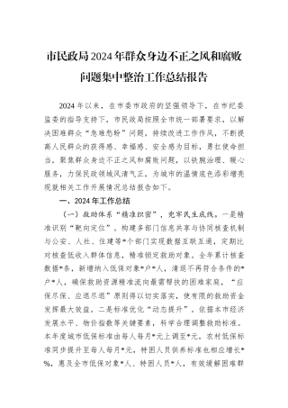 市民政局2024年群众身边不正之风和腐败问题集中整治工作总结报告