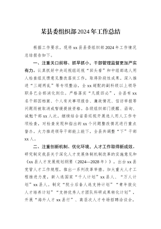 某县委组织部2024年工作总结