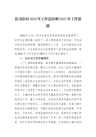 县司法局2024年工作总结和2025年工作思路