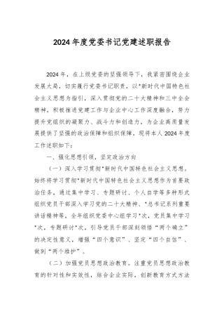 2024年度党委书记党建述职报告