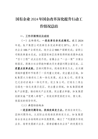 国有企业2024年国企改革深化提升行动工作情况总结