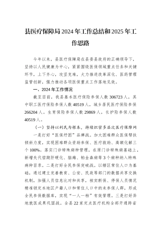 县医疗保障局2024年工作总结和2025年工作思路