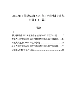 2024年工作总结和2025年工作计划（镇乡、街道）（5篇）