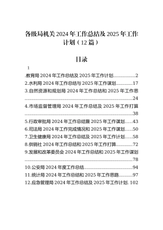 各级局机关2024年工作总结及2025年工作计划（12篇）
