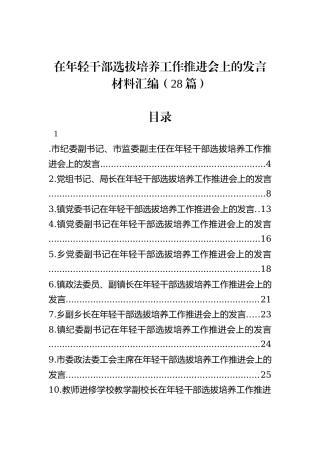 在年轻干部选拔培养工作推进会上的发言材料汇编（28篇）