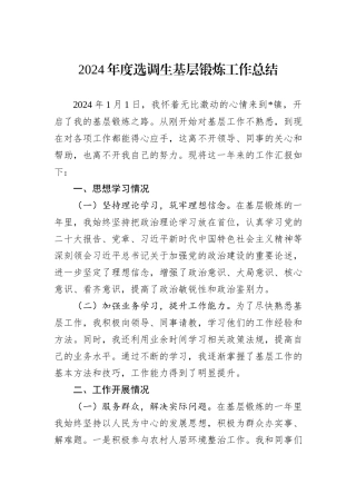 2024年度选调生基层锻炼工作总结