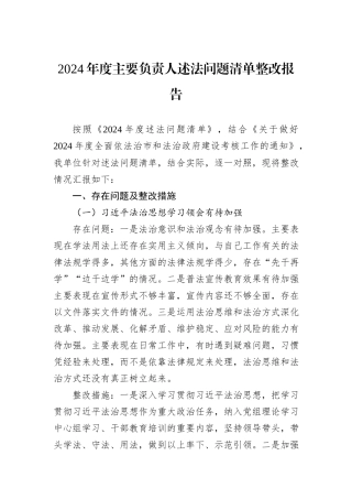2024年度主要负责人述法问题清单整改报告