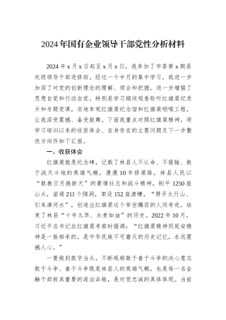 2024年国有企业领导干部党性分析材料