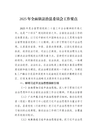 2025年全面依法治县委员会工作要点