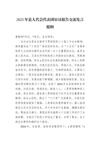2025年县人代会代表团审议报告交流发言提纲