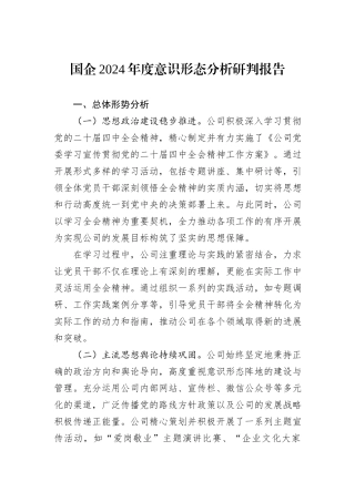 国企2024年度意识形态分析研判报告