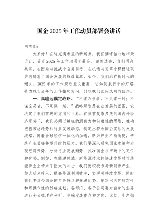 国企2025年工作动员部署会讲话