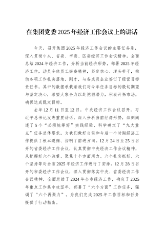 在集团党委2025年经济工作会议上的讲话
