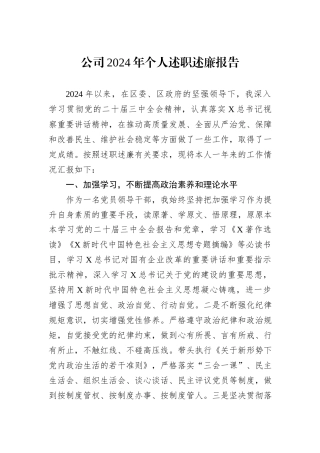 公司2024年个人述职述廉报告