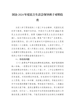 国企2024年度民主生活会领导班子对照检查