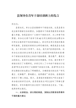 县领导在青年干部培训班上的发言