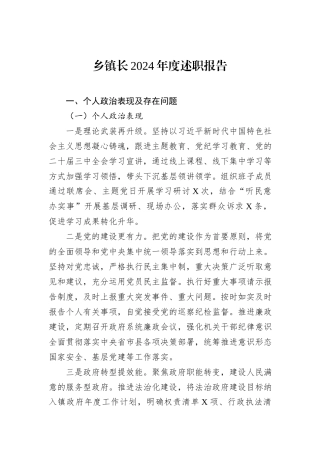 乡镇长2024年度述职报告