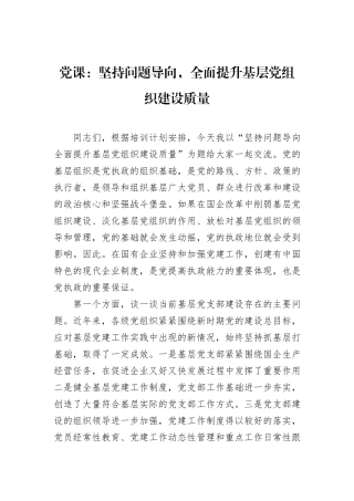 党课：坚持问题导向，全面提升基层党组织建设质量