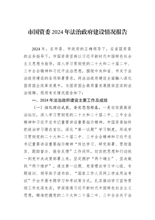 市国资委2024年法治政府建设情况报告