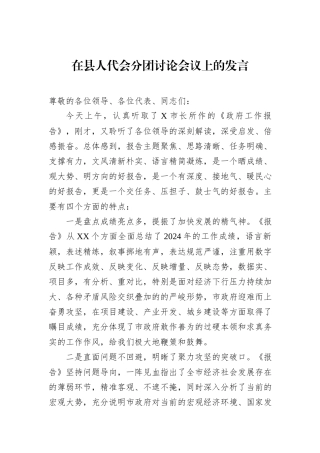 在县人代会分团讨论会议上的发言