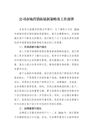公司市场营销拓展新策略及工作部署
