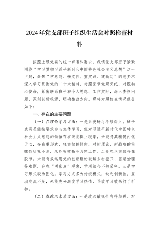 2024年党支部班子组织生活会对照检查材料