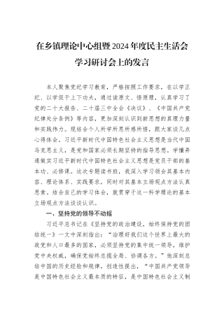 在乡镇理论中心组暨2024年度民主生活会学习研讨会上的发言