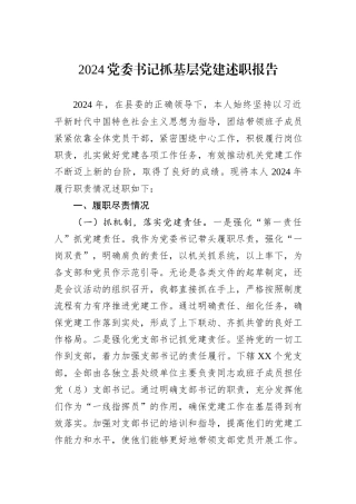 2024党委书记抓基层党建述职报告