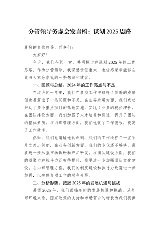 分管领导务虚会发言稿：谋划2025思路