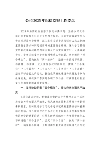 公司2025年纪检监察工作要点