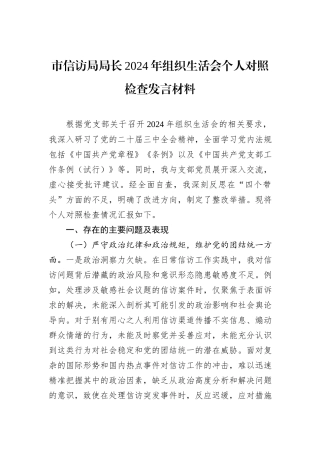 市信访局局长2024年组织生活会个人对照检查发言材料