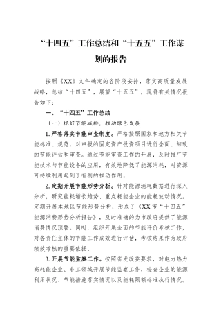 “十四五”工作总结和“十五五”工作谋划的报告