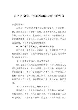 在2025新年工作部署动员大会上的发言