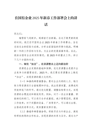 在国有企业2025年新春工作部署会上的讲话