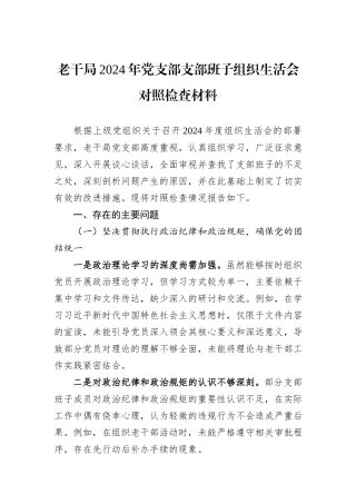 老干局2024年党支部支部班子组织生活会对照检查材料