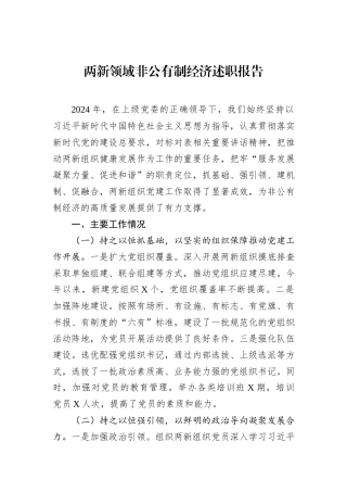 两新领域非公有制经济述职报告